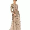 Mac Duggal Shop For Floral Appliqué Long Sleeve Illusion Gown