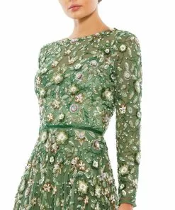 Mac Duggal Shop For Floral Appliqué Long Sleeve Illusion Gown