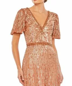 Mac Duggal Embellished V Neck Butterfly Sleeve Column Gown Shop For