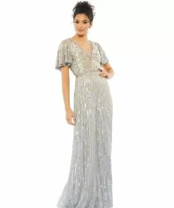 Mac Duggal Embellished V Neck Butterfly Sleeve Column Gown Shop For