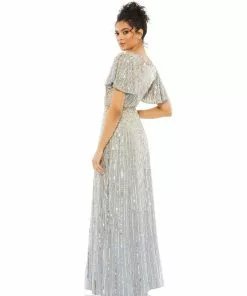 Mac Duggal Embellished V Neck Butterfly Sleeve Column Gown Shop For