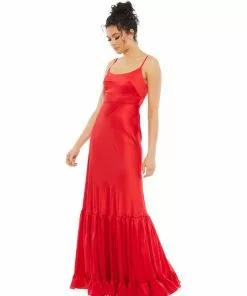 Ieena For Mac Duggal Scoop Neck Satin Gown