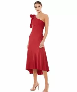 Ieena For Mac Duggal Satin One Shoulder Midi Dress