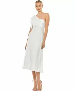 Ieena For Mac Duggal Satin One Shoulder Midi Dress