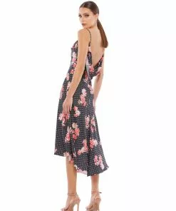 Ieena For Mac Duggal Shop For Black Polka Dot Floral Midi Dress | Final Sale