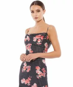 Ieena For Mac Duggal Shop For Black Polka Dot Floral Midi Dress | Final Sale