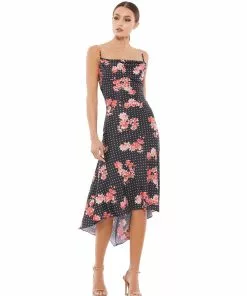 Ieena For Mac Duggal Shop For Black Polka Dot Floral Midi Dress | Final Sale
