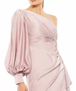 Ieena For Mac Duggal One Shoulder Bishop Sleeve Gown