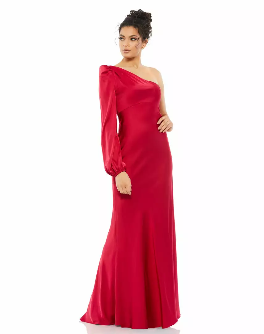 Ieena For Mac Duggal One Shoulder Blouson Sleeve Gown 1 Ieena For Mac Duggal One Shoulder Blouson Sleeve Gown