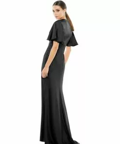 Ieena For Mac Duggal Flounce V-Neck Charmeuse Gown