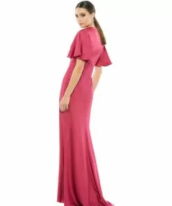 Ieena For Mac Duggal Flounce V-Neck Charmeuse Gown