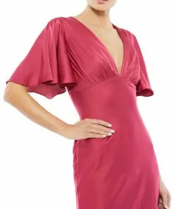 Ieena For Mac Duggal Flounce V-Neck Charmeuse Gown