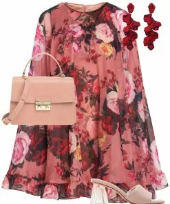 Ieena For Mac Duggal Floral Print Ruffle Cape Mini Dress