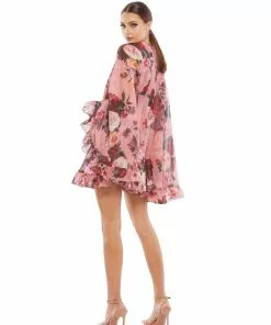 Ieena For Mac Duggal Floral Print Ruffle Cape Mini Dress