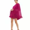 Ieena For Mac Duggal Shop For High Neck Ruffle Hem Cape Mini Dress