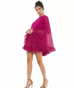 Ieena For Mac Duggal Shop For High Neck Ruffle Hem Cape Mini Dress