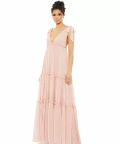 Ieena For Mac Duggal Tiered V-Neck Plunging Maxi Dress Shop For