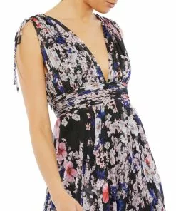 Ieena For Mac Duggal Floral Tie Shoulder V-Neck Maxi Dress