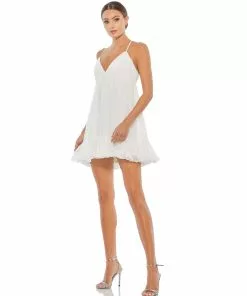 Mac Duggal White Ruffle V-Neck Criss-Cross Mini Dress | Final Sale Shop For