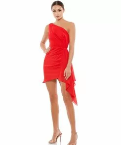 Ieena For Mac Duggal Asymmetrical Draped One Shoulder Mini Dress