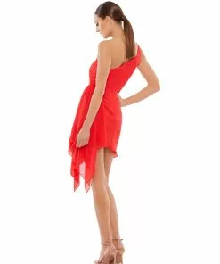 Ieena For Mac Duggal Asymmetrical Draped One Shoulder Mini Dress