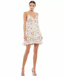 Ieena For Mac Duggal Butterfly Print Ruffle Hem Mini Dress