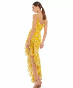 Ieena For Mac Duggal Floral Ruffle Asymmetrical Slit Gown Shop For