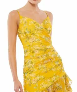 Ieena For Mac Duggal Floral Ruffle Asymmetrical Slit Gown Shop For