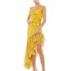 Ieena For Mac Duggal Floral Ruffle Asymmetrical Slit Gown Shop For