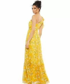 Ieena For Mac Duggal Shop For Floral One Shoulder Bow Maxi Dress