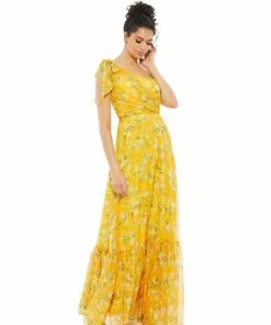 Ieena For Mac Duggal Shop For Floral One Shoulder Bow Maxi Dress
