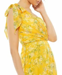 Ieena For Mac Duggal Shop For Floral One Shoulder Bow Maxi Dress