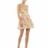 Ieena For Mac Duggal Feminine Floral Button Fit & Flare Dress