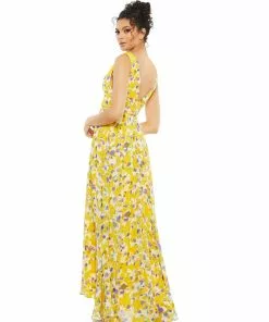 Ieena For Mac Duggal Floral Plunge V-Neck Gown