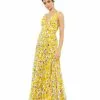 Ieena For Mac Duggal Floral Plunge V-Neck Gown