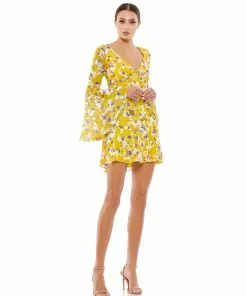 Ieena For Mac Duggal Floral Bell Sleeve Mini Dress