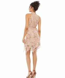 Ieena For Mac Duggal Pleated Halter Neck Floral Dress Cocktail Dresses