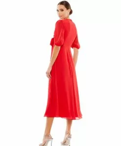 Ieena For Mac Duggal V Neck Bow Detail Flowy Midi Dress Shop For