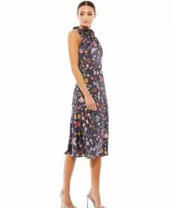 Ieena For Mac Duggal Floral Print Tie Neck Midi Dress Wedding Guest 7 Ieena For Mac Duggal Floral Print Tie Neck Midi Dress Wedding Guest