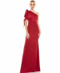 Ieena For Mac Duggal Satin One Shoulder Puff Sleeve Trumpet Gown 12 Ieena For Mac Duggal Satin One Shoulder Puff Sleeve Trumpet Gown