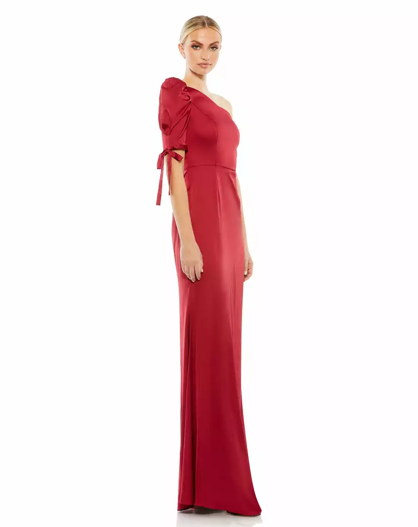 Ieena For Mac Duggal Satin One Shoulder Puff Sleeve Trumpet Gown 6 Ieena For Mac Duggal Satin One Shoulder Puff Sleeve Trumpet Gown