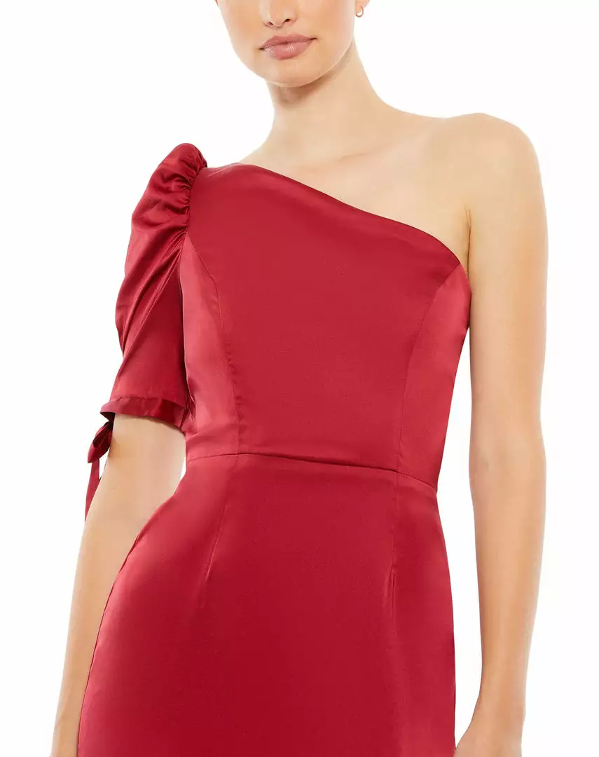 Ieena For Mac Duggal Satin One Shoulder Puff Sleeve Trumpet Gown 8 Ieena For Mac Duggal Satin One Shoulder Puff Sleeve Trumpet Gown