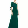 Ieena For Mac Duggal Satin One Shoulder Puff Sleeve Trumpet Gown
