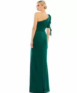Ieena For Mac Duggal Satin One Shoulder Puff Sleeve Trumpet Gown 10 Ieena For Mac Duggal Satin One Shoulder Puff Sleeve Trumpet Gown