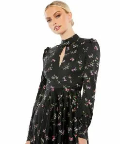 Ieena For Mac Duggal Long Sleeve Keyhole Fit And Flare Midi Dress Shop For