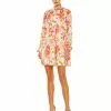 Ieena For Mac Duggal Floral Print High Neck Tie Puff Sleeve Flowy Mini Dress