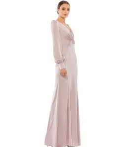 Ieena For Mac Duggal Satin Ruched Bishop Sleeve Gown Shop For