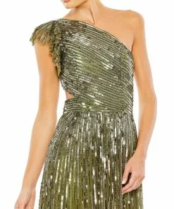 Mac Duggal Sequined One Shoulder Flutter Sleeve A Line Gown 17 Mac Duggal Sequined One Shoulder Flutter Sleeve A Line Gown