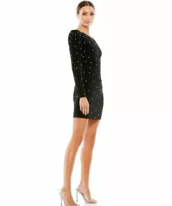 Ieena For Mac Duggal Rhinestone Encrusted One Shoulder Long Sleeve Mini Dress Shop For 7 Ieena For Mac Duggal Rhinestone Encrusted One Shoulder Long Sleeve Mini Dress Shop For