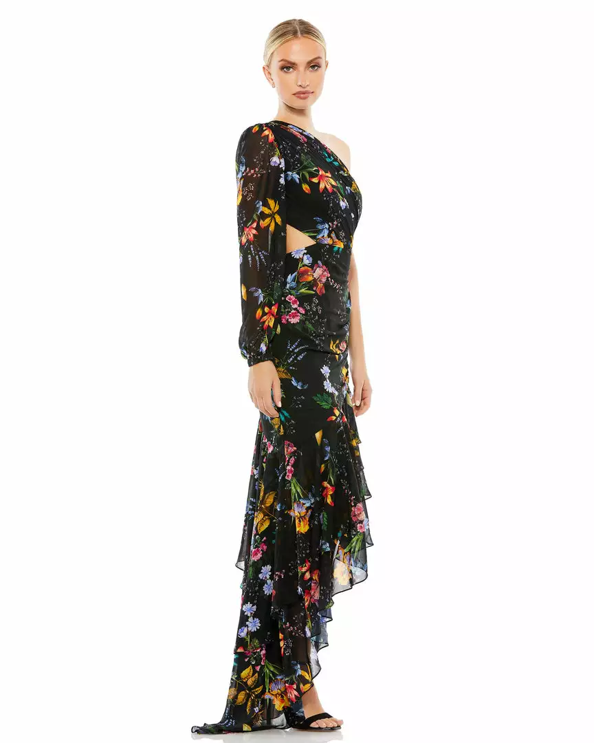 Ieena For Mac Duggal Shop For Floral One Sleeve Cut Out Dress 4 Ieena For Mac Duggal Shop For Floral One Sleeve Cut Out Dress